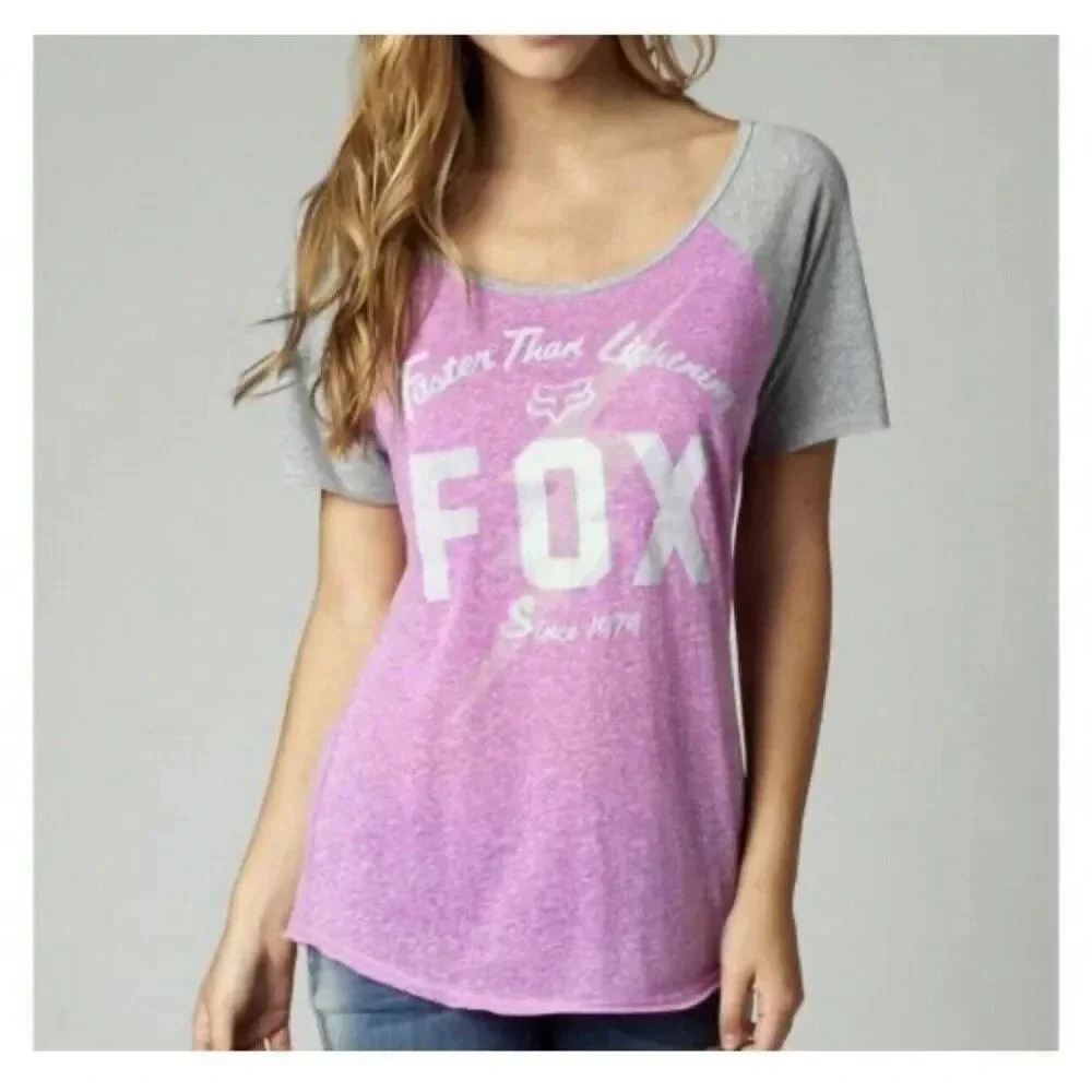 Fox Racing Women’s Resolve Raglan Tee Short Sleeve T-Shirt Lilac New